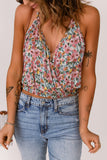 Wrapped V Neck Floral Tank Crop Top