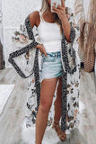 Floral Print Lace Patchwork Batwing Sleeve Duster Kimono