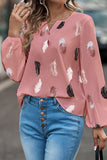 Notch V Neck Feather Print Blouse