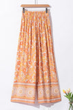 Pamplemousse Orange Cravate Taille Boho Floral Pantalon Large Jambe