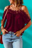 Crochet Neckline Off-shoulder Short Sleeve Top