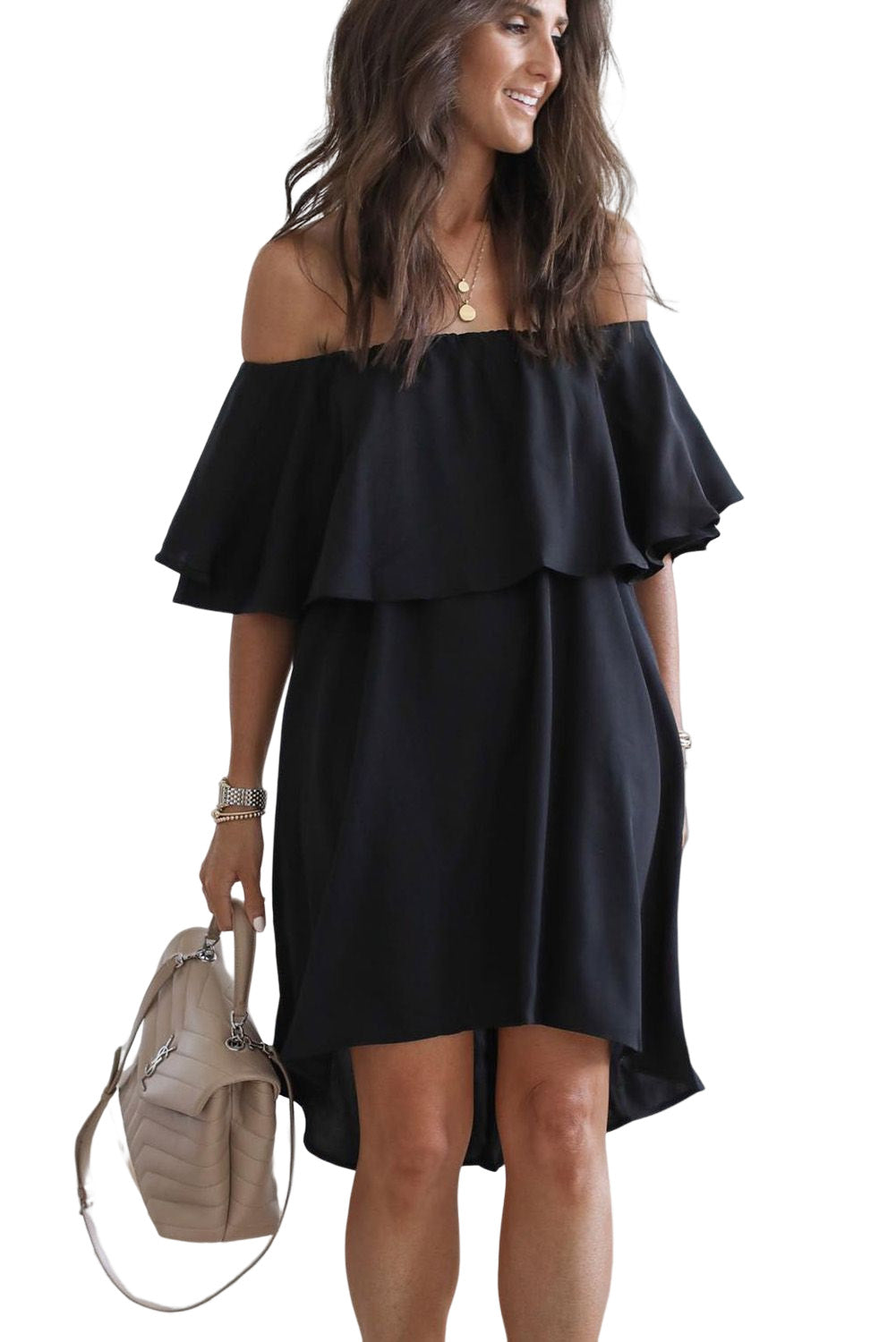 Off The Shoulder Ruffle Casual Shift Dress