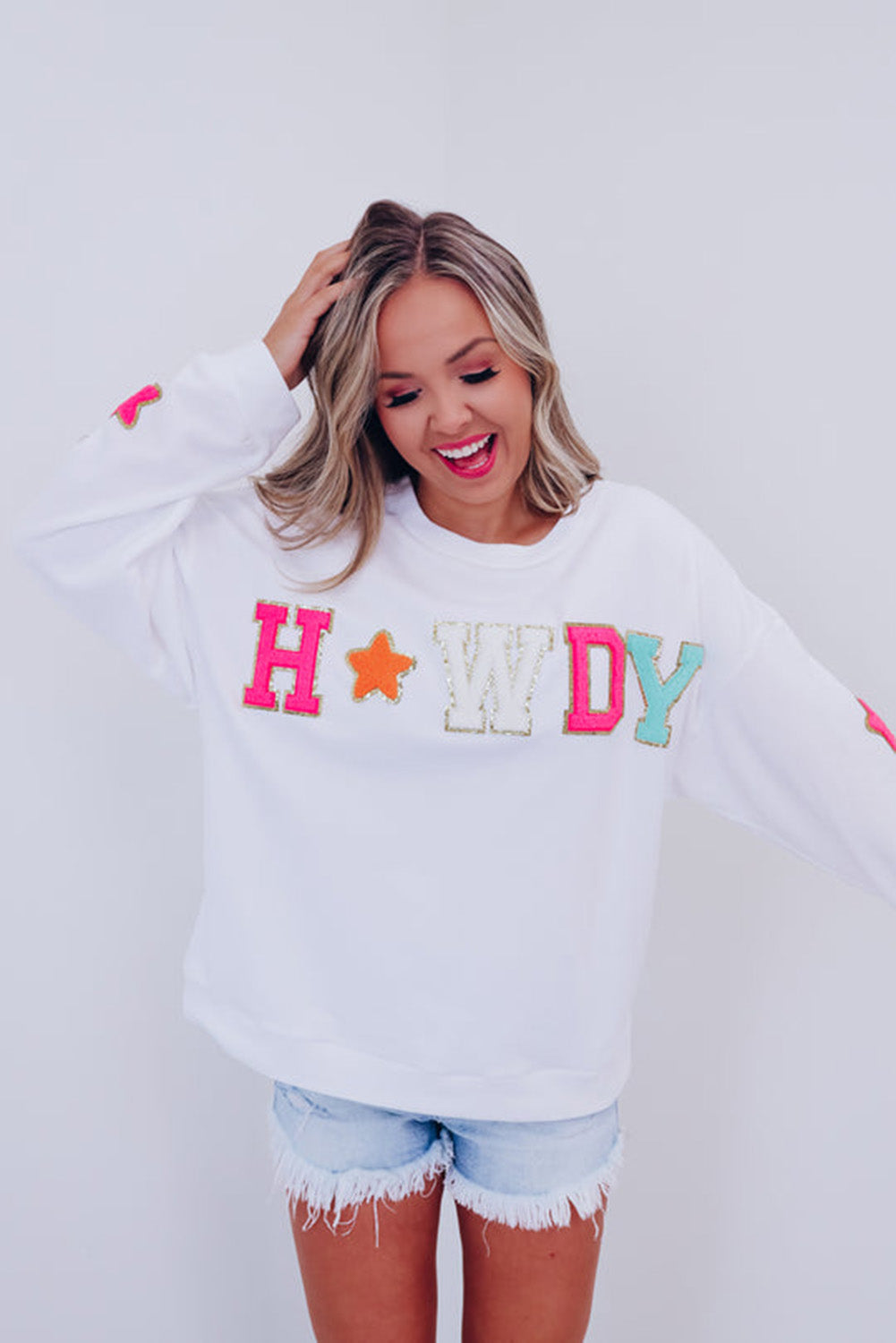 Glitter Howdy Patch Graphic Casual Sweatshirt