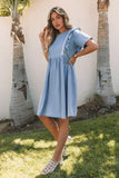 Robe midi en chambray à volants bleu ciel