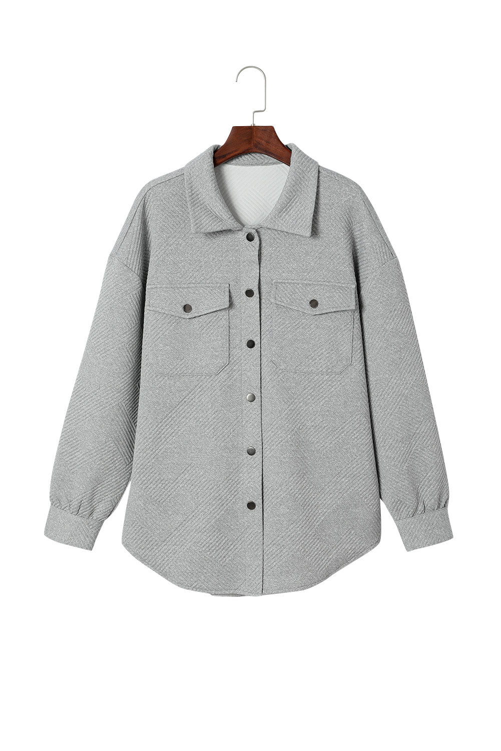 Solid Textured Flap Pocket Buttoned Shacket