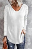 Solid Color V Neck Long Sleeve Knit Top