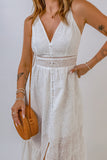 Embroidered Spaghetti Straps Maxi Dress with Pearls