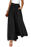 Gray Drawstring Smocked High Waist Wide Leg Pants