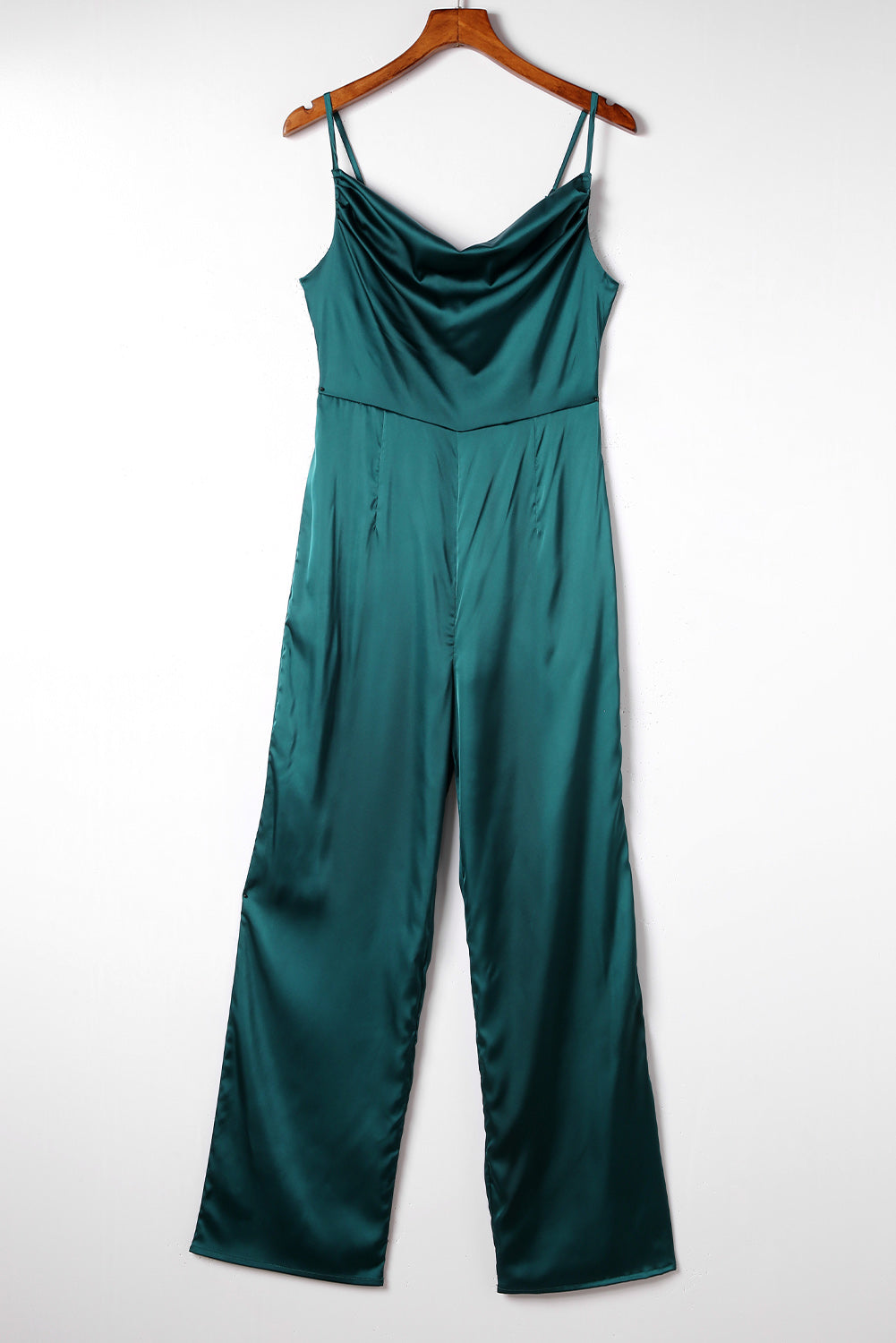 Spaghetti Straps Cowl Neck Satin Jumpsuit