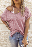 Marble Print Seamed V Neck T-shirt