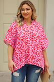 Leopard Print V Neck Half Sleeve Plus Size Blouse