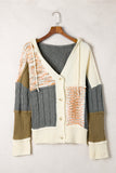 Cardigan à capuche beige color block patchwork boutons