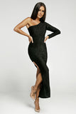 One-shoulder Glitter Metallic Asymmetric Long Dress