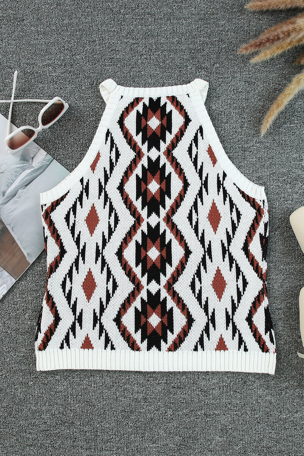 Aztec Geometric Print Knitted Tank Top