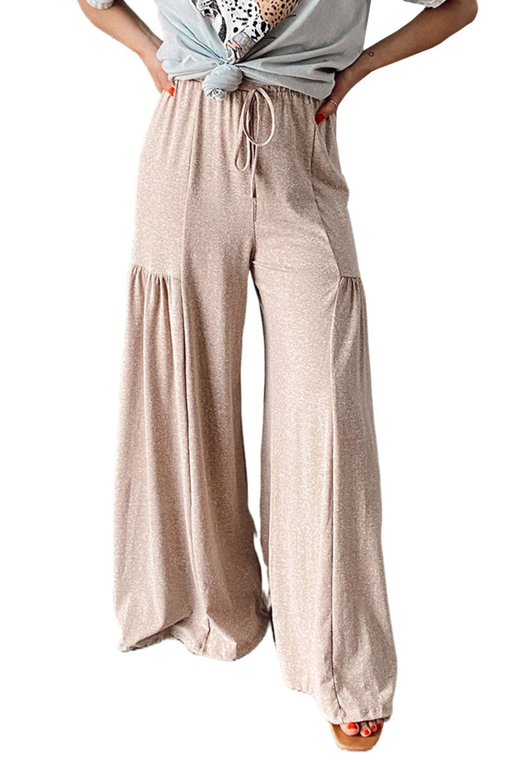 Drawstring Pleated Wide Leg Pants