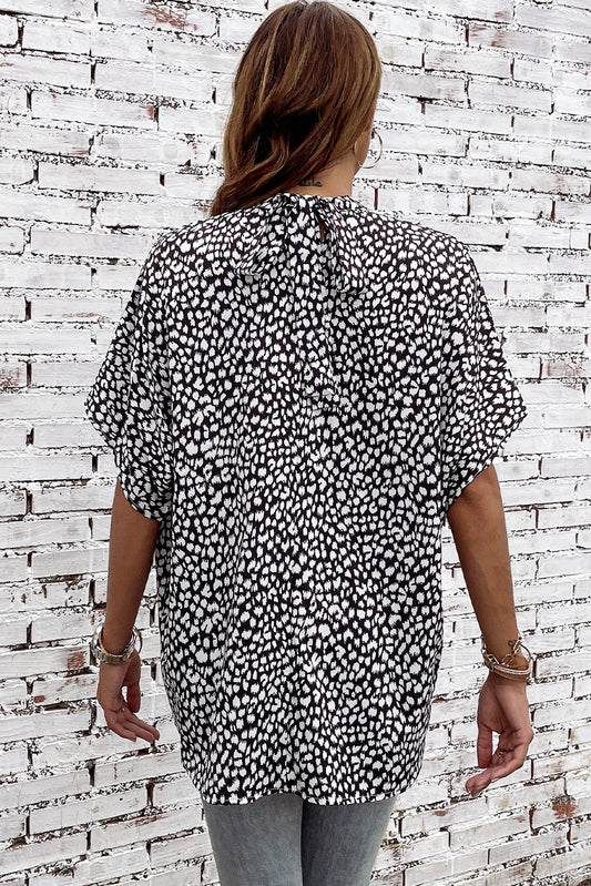 Oversized Leopard Ruched Batwing Sleeve Blouse