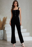 Sleeveless Buttoned Bodice Wide Leg Corduroy Jumpsuit