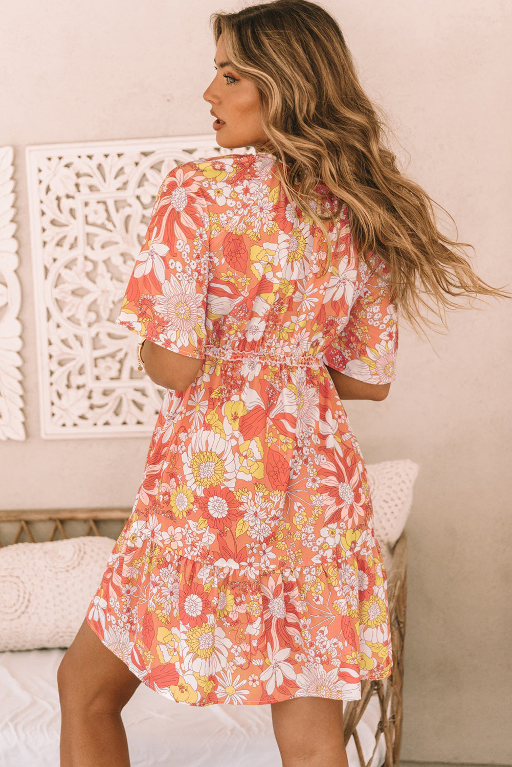 Wide Flutter Sleeve Floral Dress