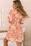 Wide Flutter Sleeve Floral Dress