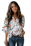 Floral Print Drape V Neck Short Sleeve Blouse