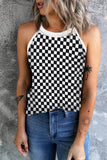 Plaid O Neck Sleeveless Tank Top