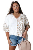 Plus Size Leopard Patchwork Short Sleeve Top