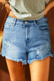 Light Blue Distressed Ripped Denim Shorts with Pockets