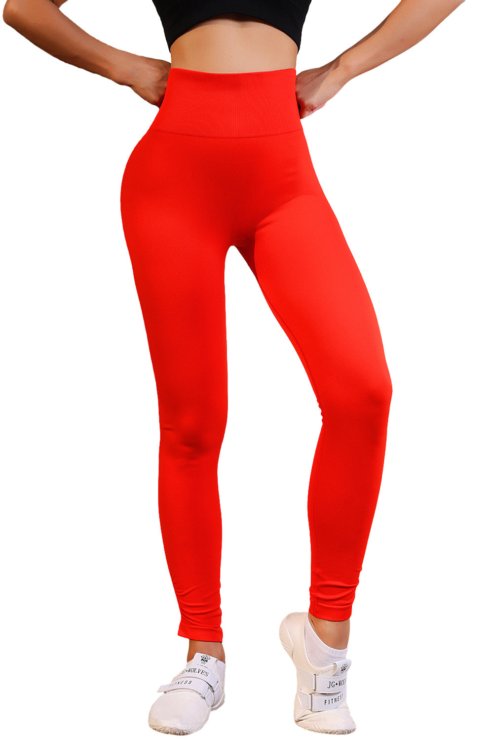 Leggings de sport taille haute froissés rouges