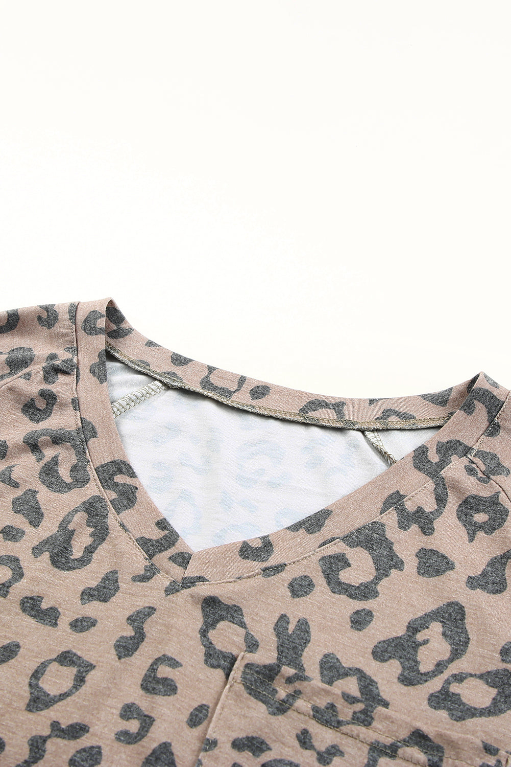 V Neck Front Pocket Leopard Tee