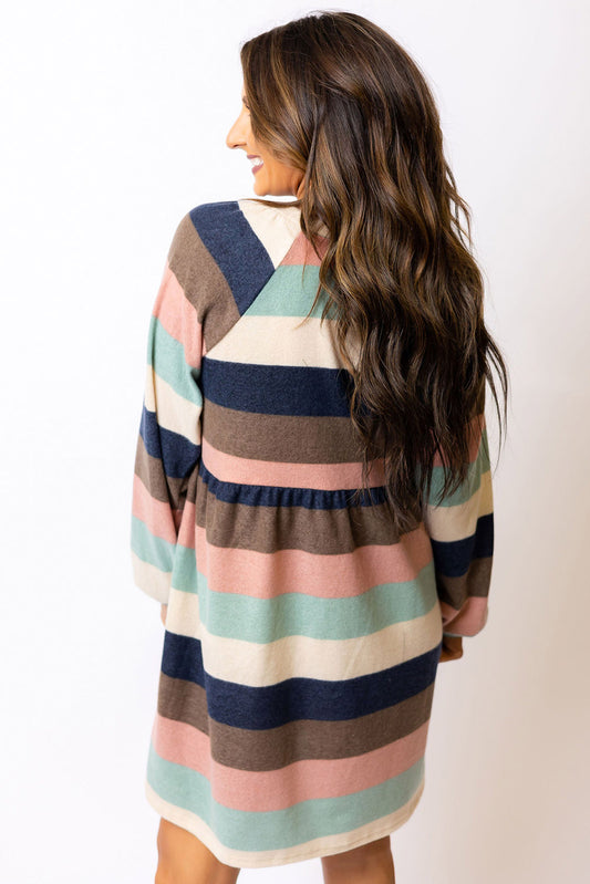 Striped Color Block Long Sleeve Mini Dress