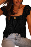 Lace Crochet Ruffled Square Neck Tank Top