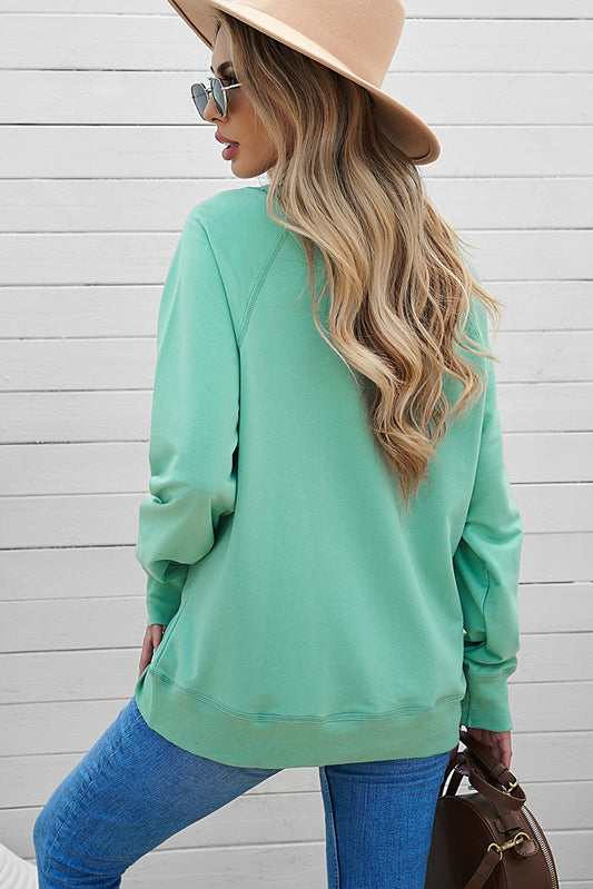 Green French Terry Cotton Blend Pullover Sweatshirt