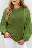 Eyelet Drop Shoulder Patchwork Pullover Sweater