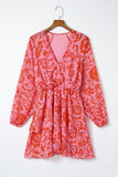 Floral Ruffle Layered Puff Sleeve Surplice Dress