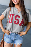 Light Grey USA Lettering Patch Notched Neck Loose Tee