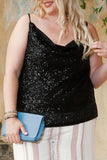 Plus Size Drape Neck Sequin Tank Top