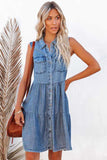 Flap Pockets Button up Sleeveless Denim Dress