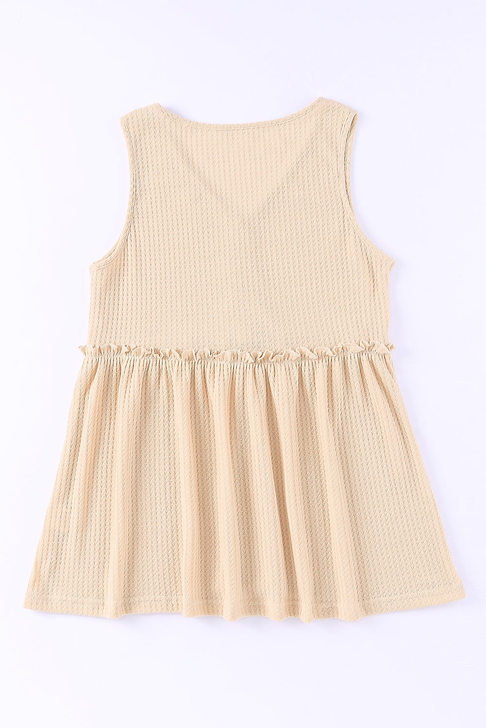 Waffle Knit Button Ruffled Casual Tank