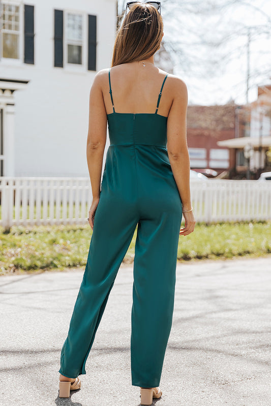 Spaghetti Straps Cowl Neck Satin Jumpsuit