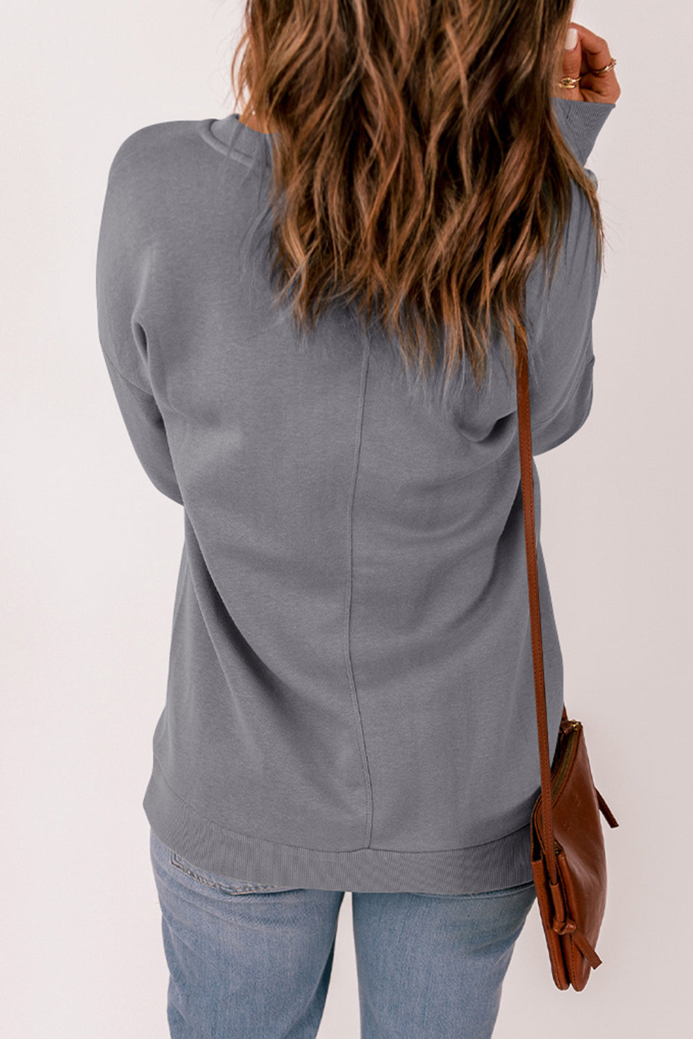 Ribbed V Neck Drop Shoulder Sweatshirt