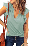 Casual Solid V Neck Butterfly Sleeve Top