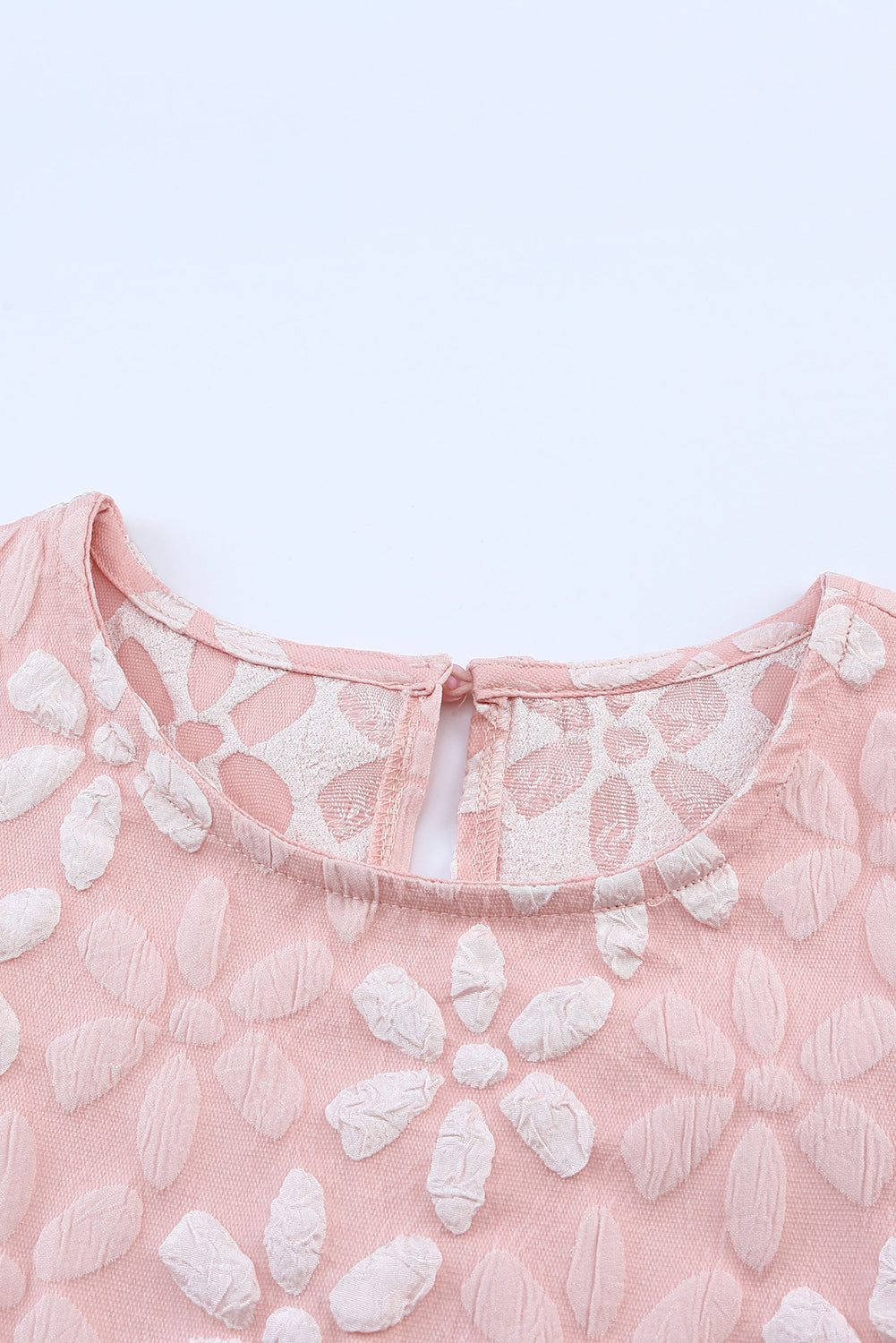 Pink Floral Lace Ruched Bubble Sleeve Top