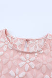 Pink Floral Lace Ruched Bubble Sleeve Top