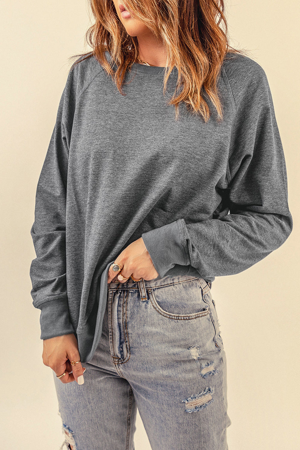 Sweat-shirt rose en mélange de coton French Terry