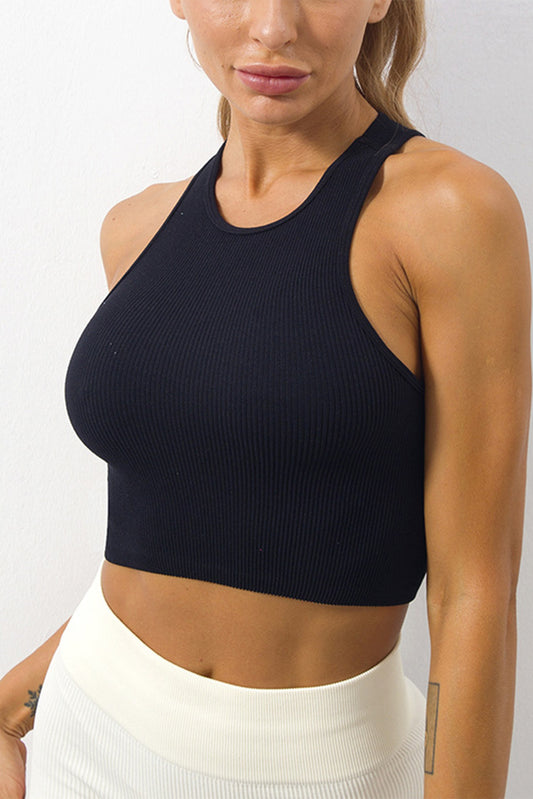 Ribbed Knit Cropped Yoga Sports Vest