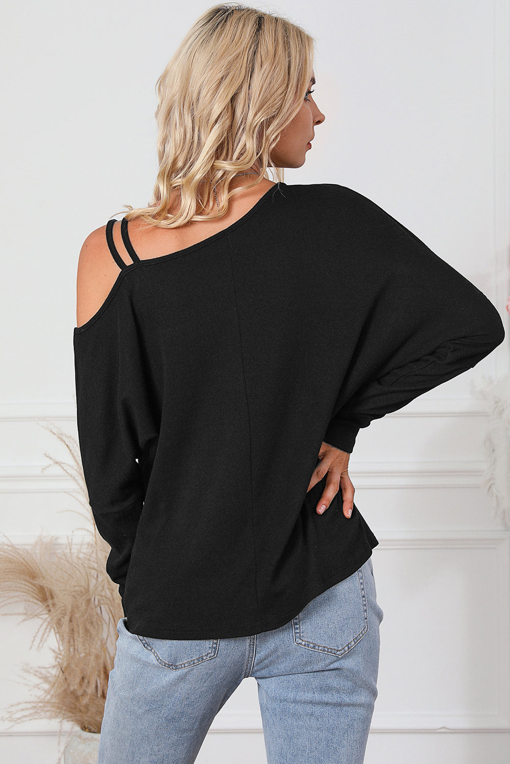 Asymmetric Strappy Cold Shoulder Long Sleeve Top