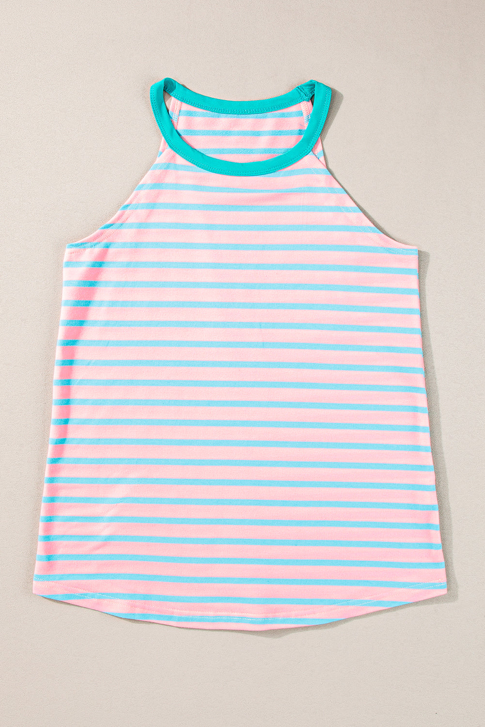 Pink Stripe Round Neck Tank Top