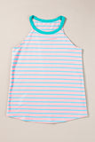 Pink Stripe Round Neck Tank Top