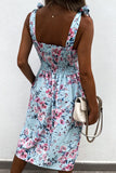 Apricot Tie Straps Smocked Floral Dress