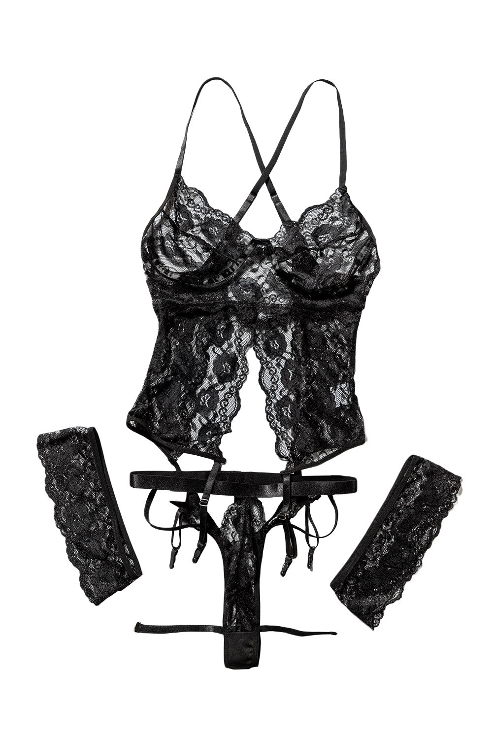 Spaghetti Strap Halter Lace Teddy Lingerie